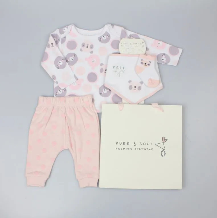 Pure & Soft Premium Baby Girl 5 Piece Set Panda+Friends E13332 Pink