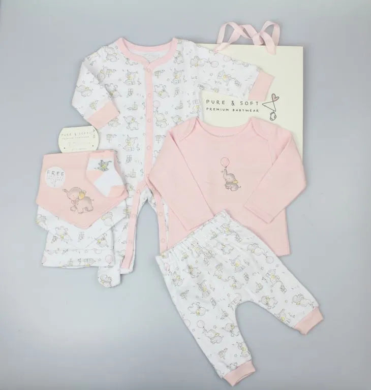 Pure & Soft Premium Baby Girl 7 Piece Set Elephant E13345 Pink
