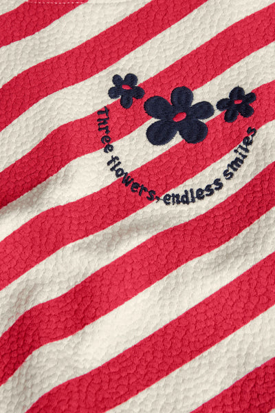Boboli Girl's Striped Sweat Shirt Embroidered Flowers 411163 Red & White