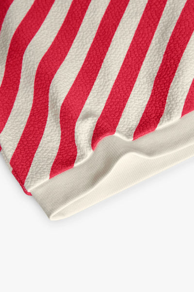 Boboli Girl's Striped Sweat Shirt Embroidered Flowers 411163 Red & White