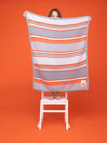 Cosatto 100% Cotton  Grey & Orange Striped Blanket