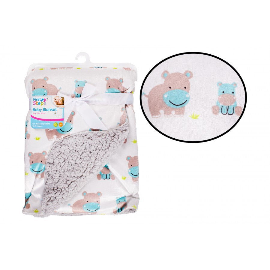 FIRST STEPS  BOYS SHERPA BLANKET  Blue Hippo