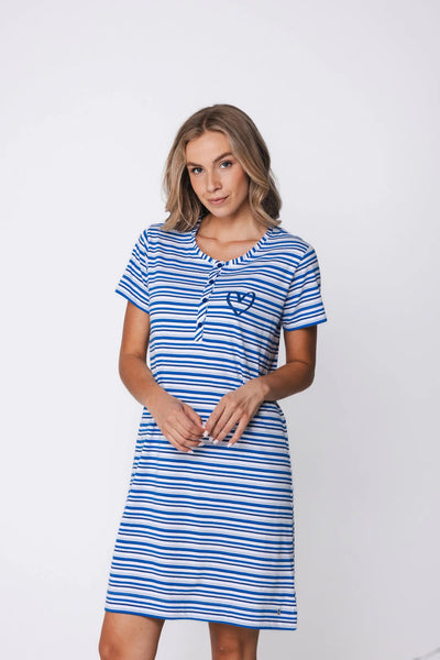 Rebelle Short Sleeve Nightgown Striped Blue Bay 111261-636-1