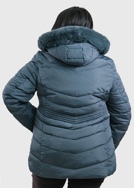 Melie Rose Paris Ladies Padded Jacket with Detatchable Fur Hood LDN-604 Khaki