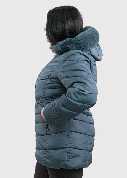 Melie Rose Paris Ladies Padded Jacket with Detatchable Fur Hood LDN-604 Khaki