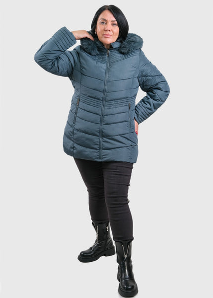 Melie Rose Paris Ladies Padded Jacket with Detatchable Fur Hood LDN-604 Khaki