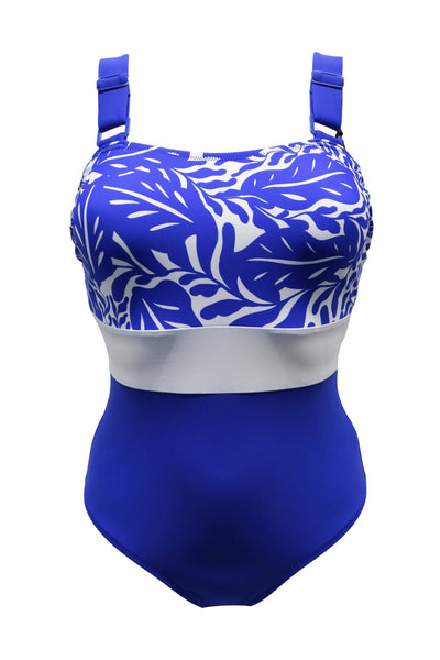 Pour Moi Palm Springs Colour Block Tummy Control Swimsuit - Ultramarine+White