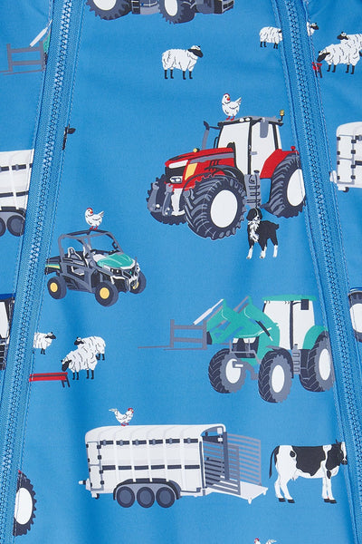 Little Lighthouse Jamie Boy's Puddlesuit - Blue Farm Machinery Print