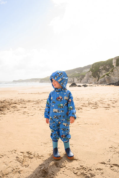 Little Lighthouse Jamie Boy's Puddlesuit - Blue Farm Machinery Print