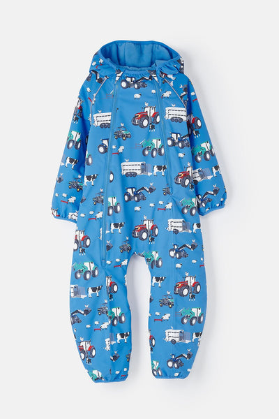 Little Lighthouse Jamie Boy's Puddlesuit - Blue Farm Machinery Print