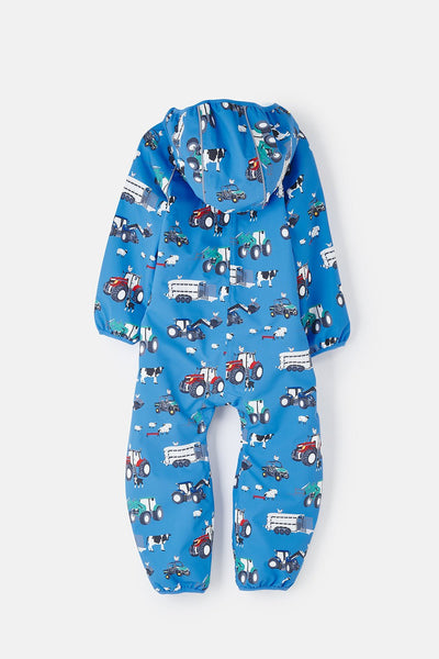 Little Lighthouse Jamie Boy's Puddlesuit - Blue Farm Machinery Print