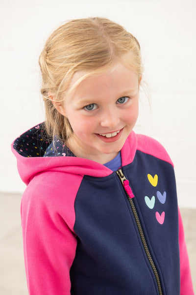 Little Lighthouse Girl's Jasmine Full Zip - Pink Navy Hearts