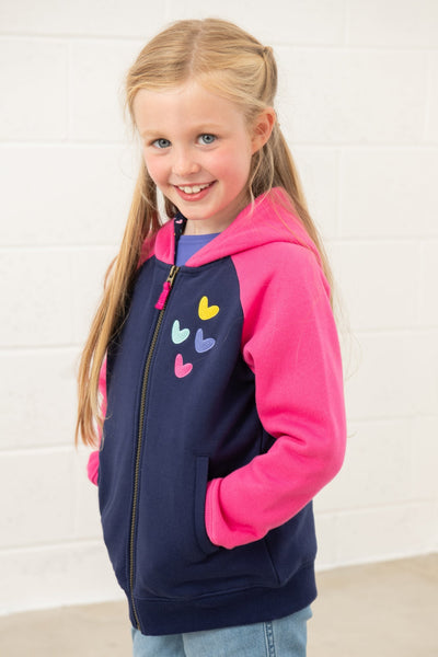 Little Lighthouse Girl's Jasmine Full Zip - Pink Navy Hearts