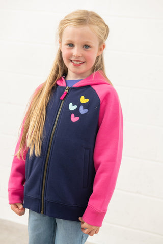 Little Lighthouse Girl's Jasmine Full Zip - Pink Navy Hearts