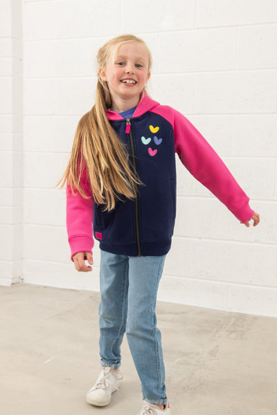 Little Lighthouse Girl's Jasmine Full Zip - Pink Navy Hearts