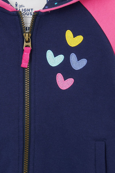 Little Lighthouse Girl's Jasmine Full Zip - Pink Navy Hearts