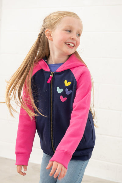 Little Lighthouse Girl's Jasmine Full Zip - Pink Navy Hearts