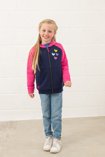 Little Lighthouse Girl's Jasmine Full Zip - Pink Navy Hearts