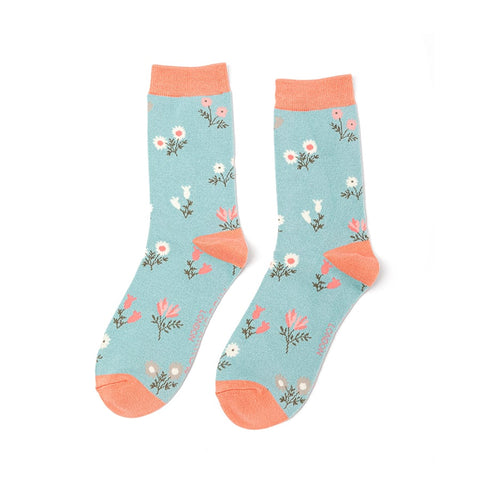 Miss Sparrow Ladies Bamboo Socks Dainty Floral Socks Duck Egg