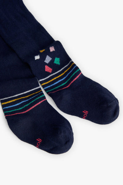 Boboli Girl's Knitted Tights Navy Blue Confetti Stripes