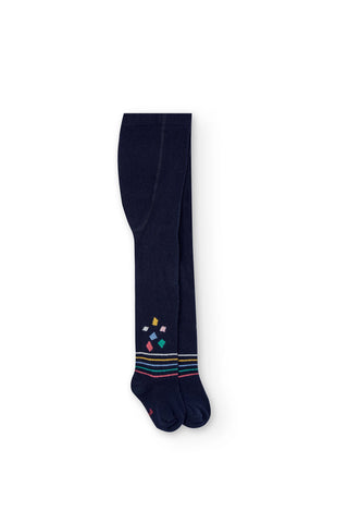 Boboli Girl's Knitted Tights Navy Blue Confetti Stripes