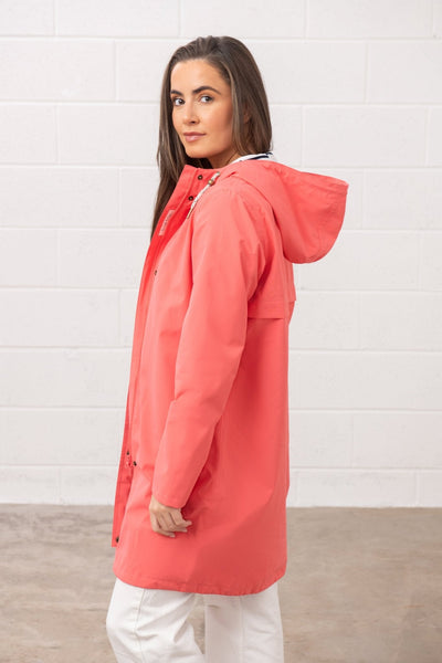 Lighthouse Ladies Long Beachcomber Jacket  Deep Coral