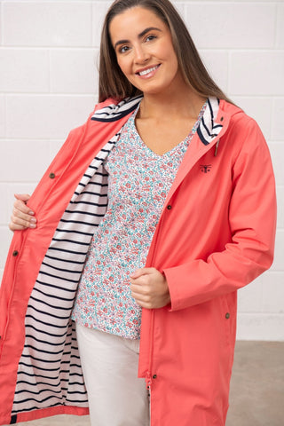 Lighthouse Ladies Long Beachcomber Jacket  Deep Coral