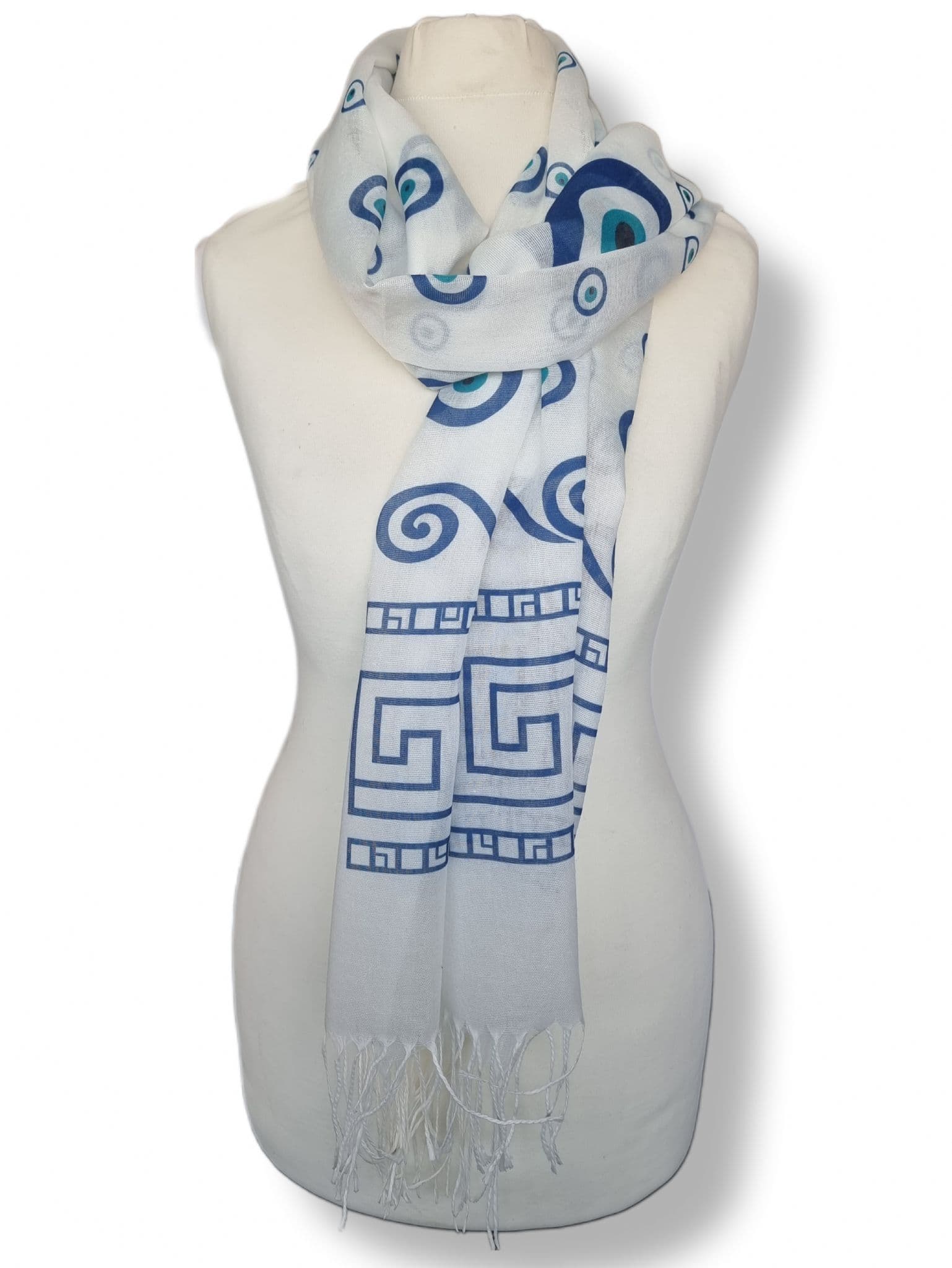 Ladies Print Fringe Scarf LP3603 Assorted Blue White Prints