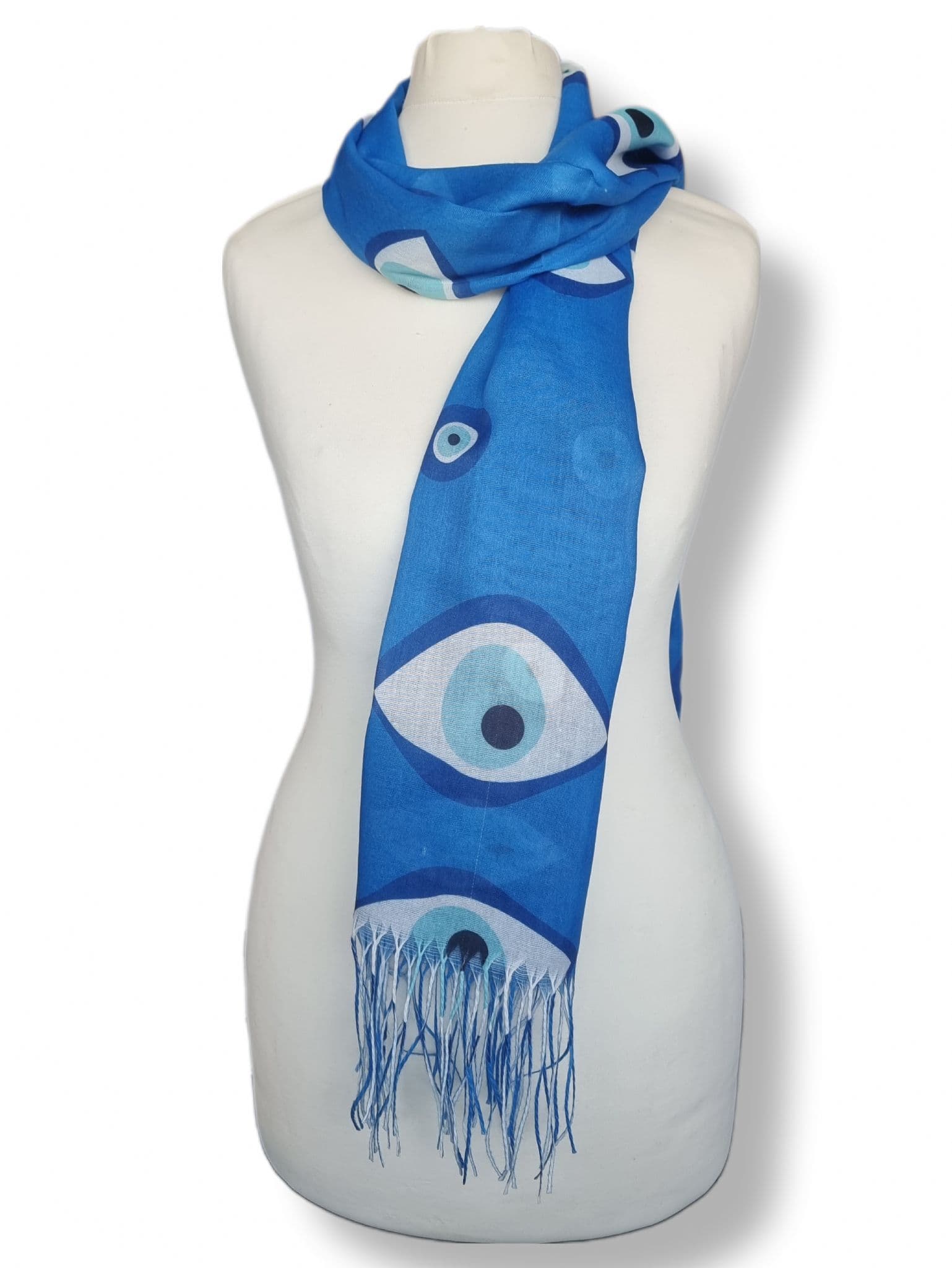 Ladies Print Fringe Scarf LP3603 Assorted Blue White Prints