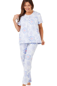 Marlon Ladies Pastel Tiles Pure Cotton Jersey Short Sleeve Pyjama MA40826