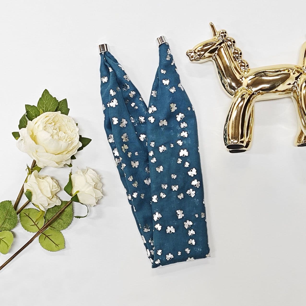 Silver Foil Print Crinkle Magnetic Scarf MM2035 Butterfly