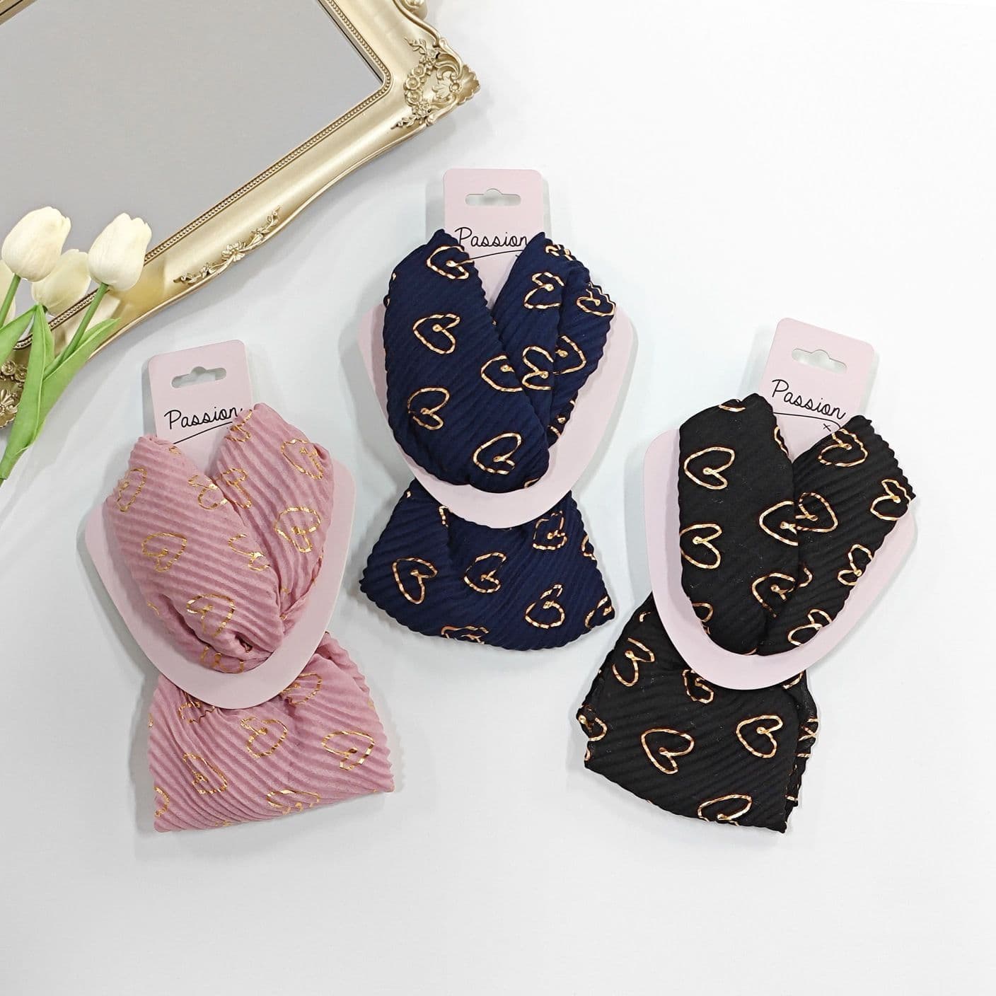 Gold Foil Print Crinkle Magnetic Scarf MM2040 Heart