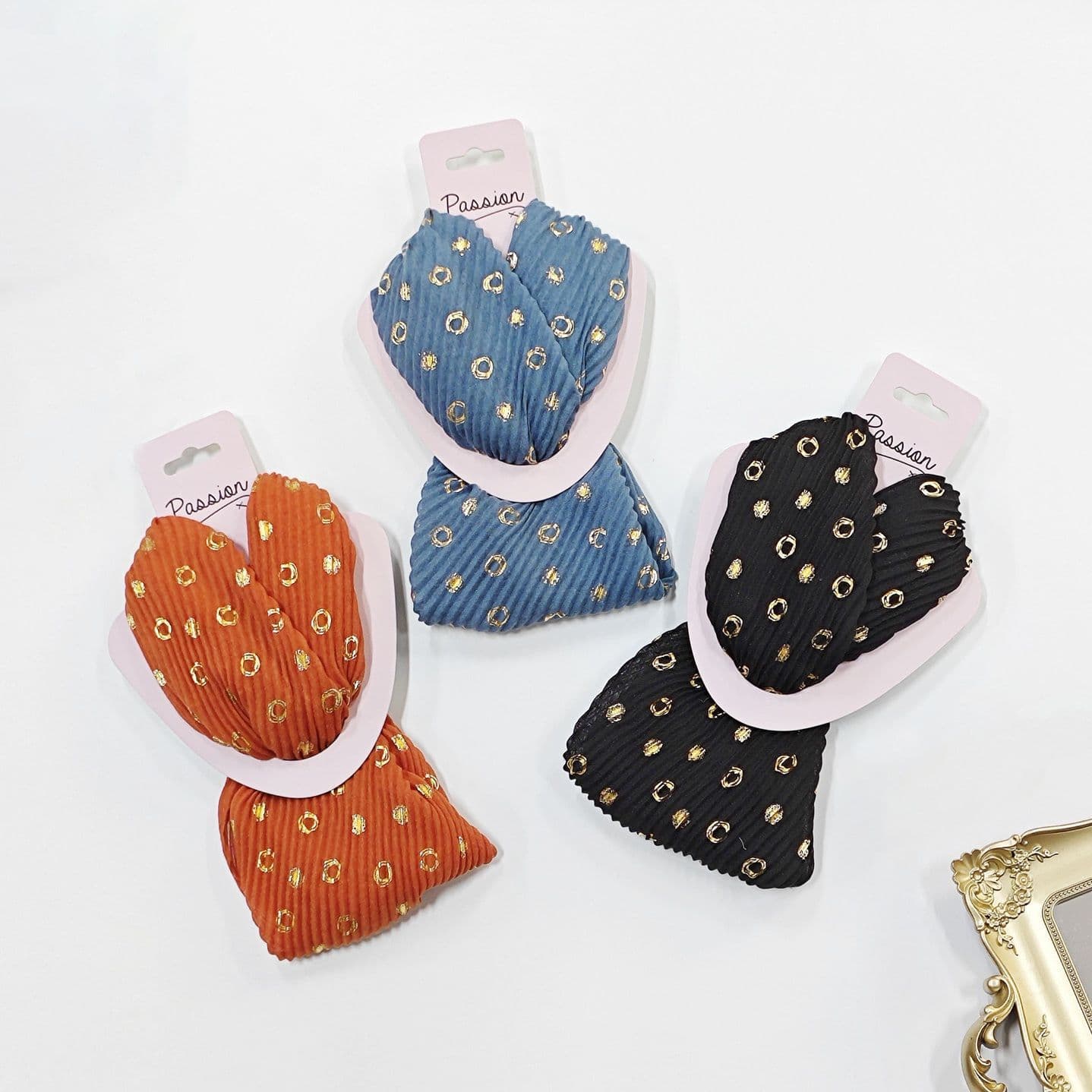 Foil Print Crinkle Magnetic Scarf MM2042 Gold Spots