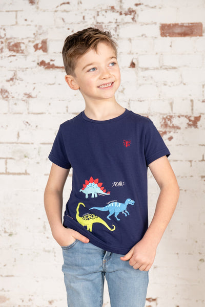 Little Lighthouse Boy's Oliver Short Sleeve Top - Navy Dino Print