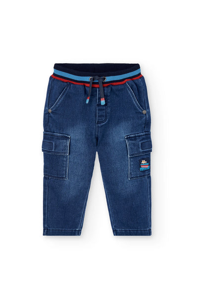 Boboli Boy's Denim Pants Blue With Striped Elasticated Waistband