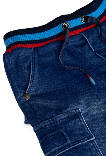 Boboli Boy's Denim Pants Blue With Striped Elasticated Waistband