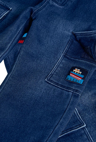 Boboli Boy's Denim Pants Blue With Striped Elasticated Waistband