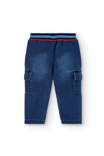Boboli Boy's Denim Pants Blue With Striped Elasticated Waistband