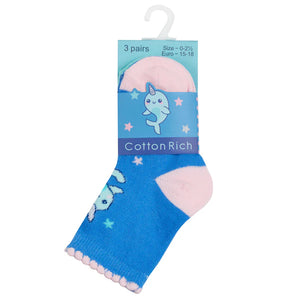 Baby Girls 3 Pack Cotton Rich Design Ankle Socks 44B877