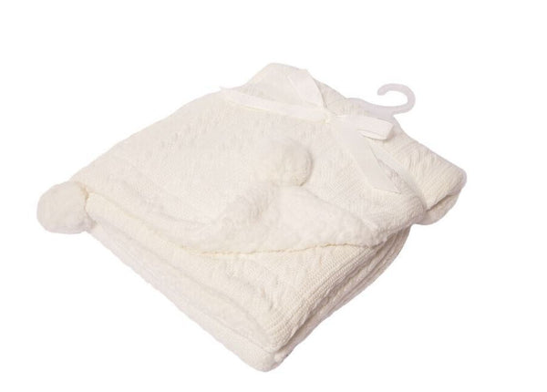 Soft Touch Cable Knit Baby Wrap with Pom Pom + Soft Sherpa Back FBP188 Various Colours