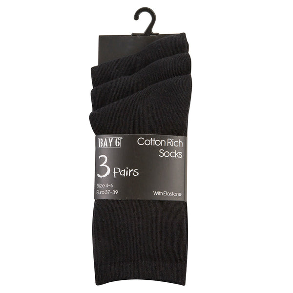 Ladies Bay6 Ankle Socks Assorted 3 Pack 42B389 Black