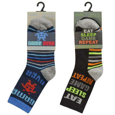 Boys 3 Pack Cotton Rich Design Ankle Socks 42B735 Gaming Theme