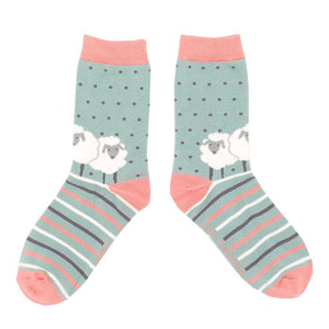 Miss Sparrow Ladies Bamboo Socks Sheep Friends Aqua