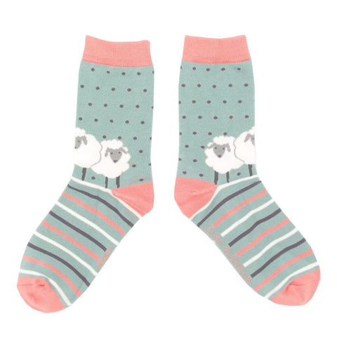 Miss Sparrow Ladies Bamboo Socks Sheep Friends Aqua
