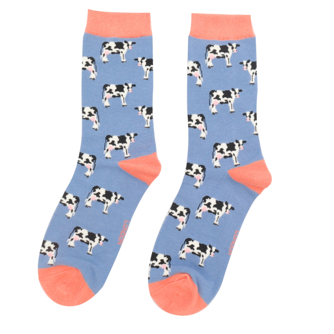 Miss Sparrow Ladies Bamboo Socks Cows Denim