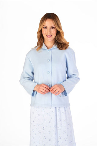 Slenderella Ladies  Embroidered Polar Fleece Collar Style Bed Jacket BJ44601 Blue