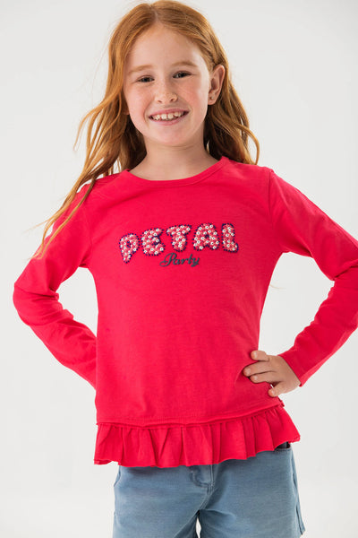 Boboli Girl's Slogan T-shirt with Fringe 411185