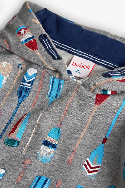 Boboli Boy's Print Hoodie 502142 Grey Rowing Oars