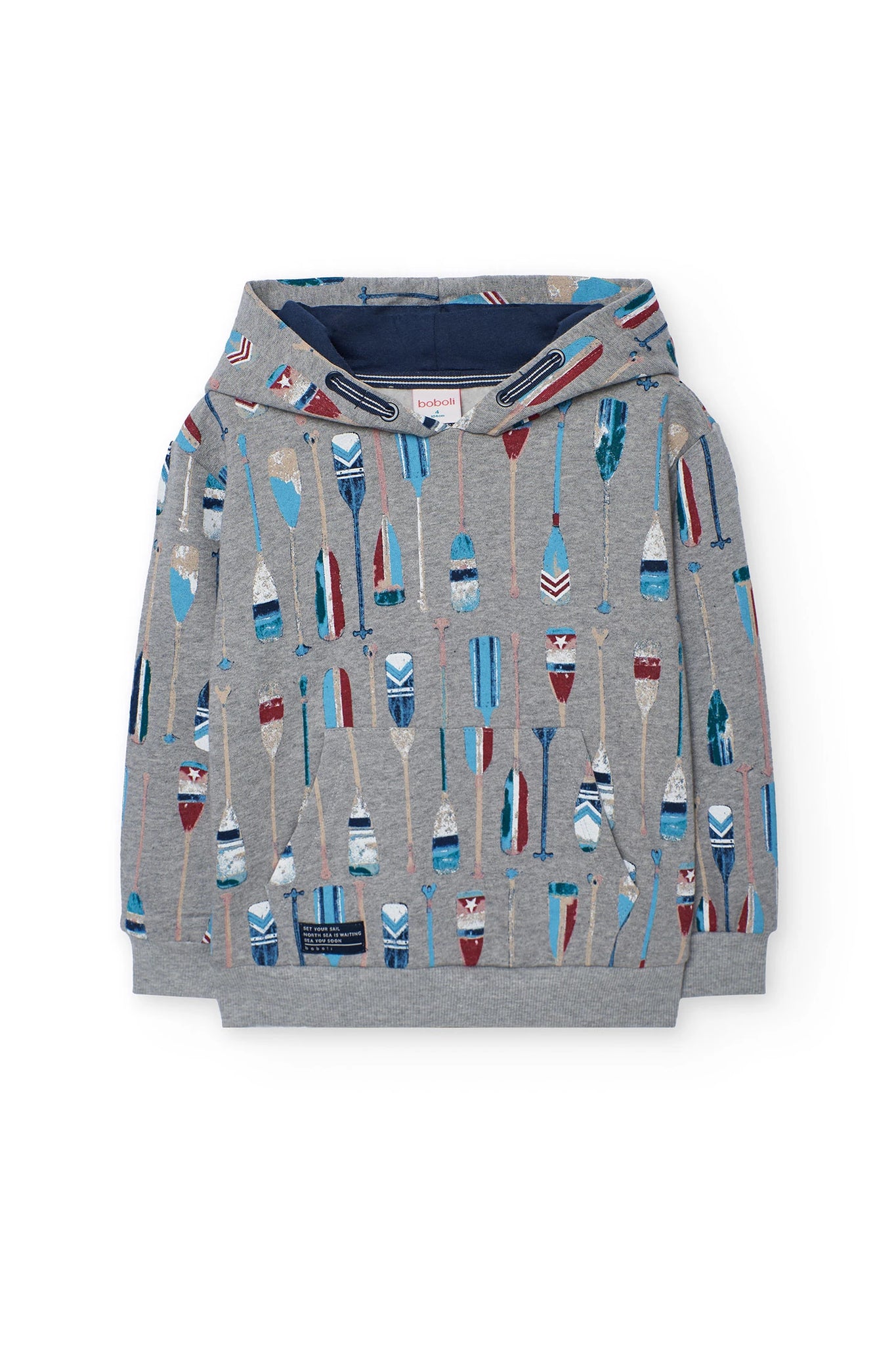 Boboli Boy's Print Hoodie 502142 Grey Rowing Oars