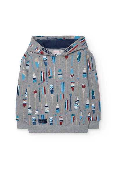 Boboli Boy's Print Hoodie 502142 Grey Rowing Oars